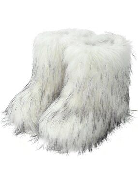 Women's White Furry Fluffy Comfortable Short Snow Ankle Winter Boot Mid Calf